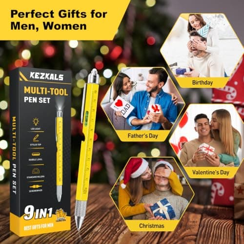 Birthday Gifts for Mens, 9-1 Multi Tool Pen, Mens Gift for Him Dad Husband, Anniversary Christmas Gift for Him, Cool Gadgets KEZKALS Gifts for Men 9 in 1 Multitool Pen Stocking Stuffers for Men Adults B09QM6GZ4R