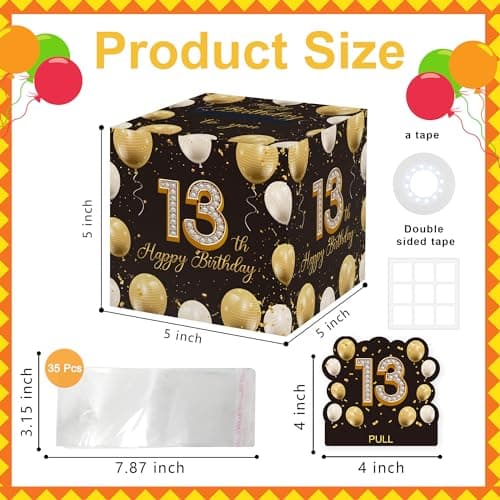 Creative Cash Present with Pulling Design, Includes 35PCS Clear Money Bags for Cash Gifts (Unisex Boys Girls) Azbuk 13th Birthday Money Pull-Out Surprise Box Gift for Teens B0CND59NQR