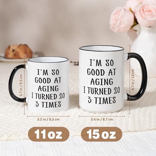 Aurahouse 60th Birthday Gifts for Women Men Mug, Funny Gift Ideas for 60th Birthday Women, 60 Year Old Birthday Gifts for Women Men Mom Dad Sister Friend Aunt, Turned 20 3 Times Coffee Cup Decorations