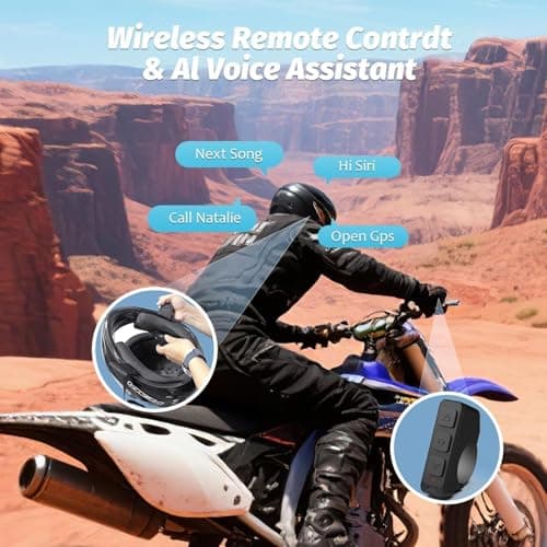 Motorcycle Bluetooth Headset with Charging Case, Helmet Bluetooth Speaker with Microphones & Remote Control, 1900mAh Battery, 50Hours Work Time, True Wireless Headsets for Riding and Skiing