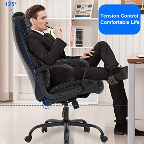 BestMassage Big and Tall Office Chair 500lbs Wide Seat Ergonomic Desk Chair with Lumbar Support Arms High Back PU Leather Executive Task Computer Chair for Heavy People Women,Black