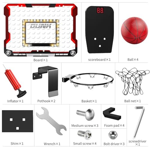 TEMI Indoor Basketball Hoop for Kids, Door Room Basketball Hoop,Mini Basketball Hoop with 4 Balls, Basketball Toys for 3 4 5 6 7 8 9 10 11 12 Year Old Boys
