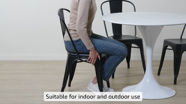 Amazon Basics Metal Dining Chairs, Easy to Assemble, Indoor/Outdoor, Stackable, Matte Black, 4-Pack