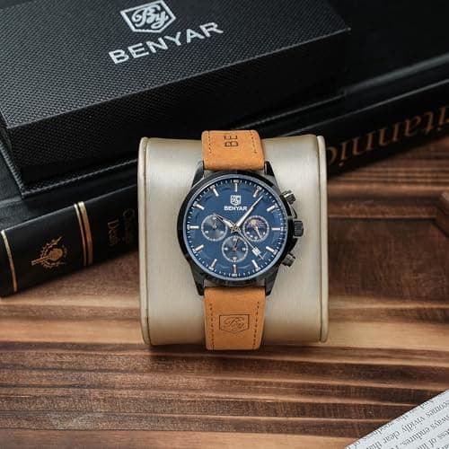 BY BENYAR BY BENYAR Mens Watches Analog Quartz Chronograph Waterproof Wrist Watches for Men Fashion Business Work Casual Sport Designer Dress Watch with Calendar Elegant Gifts for Men