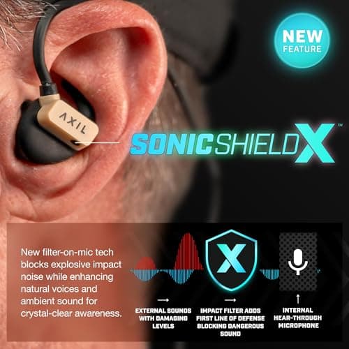 AXIL GS Extreme 3.0 Shooting Ear Protection – Desert Tan - Hearing Enhancement & Noise Isolation Bluetooth Earbuds – 5X Hearing Protection for Shooting, Travel, Work and Concerts