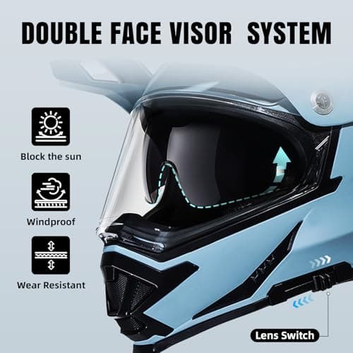 TRIANGLE Dual Sport Motorcycle Helmet Dirt Bike Helmets ATV Full Face Helmet for Adults Men with Internal Sunshield DOT Approved