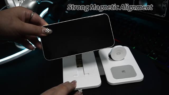 3 in 1 Magnetic Wireless Charger for Apple Multiple Devices, Foldable Fast Charging Station - Magsafe Charger Stand, Travel Charger Pad for iPhone 17 16 15 14 13 12 Series/Apple Watch/AirPods Pro