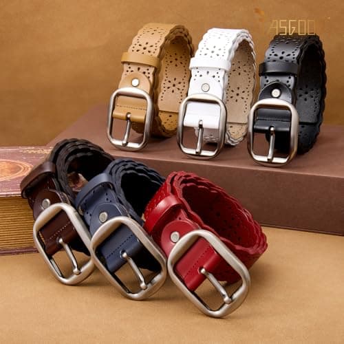 JASGOOD Women's Hollow Flower Genuine Leather Belt for Jeans Pants Wide Belt for Ladies