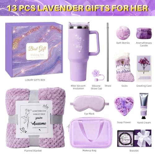 Birthday Gift for Women, Luxury Self Care Spa Gift Basket with Blanket for Mom, Wife, Sister, Friend, Girlfriend, Grandmother, Get Well Soon & Christmas gift for Her B0FKMYHG7N