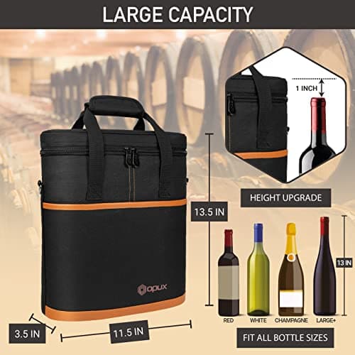 opux 3 Bottle Wine Carrier Tote, Insulated Leakproof Wine Cooler Bag, Wine Travel Bag Tote for Picnic BYOB Beach, Portable Wine Bottle Carrying Case, Gift for Wine Lover Women Men Christmas, Brown