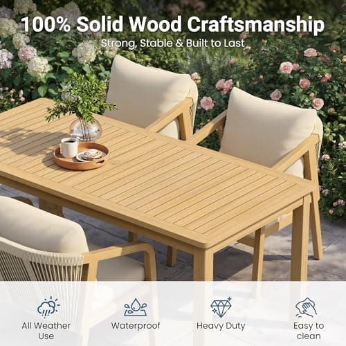 Wisteria Lane 9 Pieces Acacia Outdoor Patio Table and Chairs Set for 8, Patio Outdoor Dining Table Set with Cushion, Modern Outdoor Patio Table Set for Lawn Backyard Garden Deck, Beige