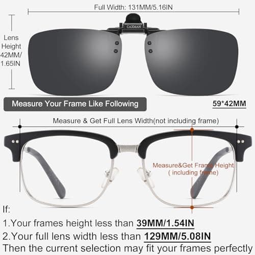 CAXMAN Polarized Clip-on Flip Up Metal Clip Rimless Sunglasses for Prescription Glasses