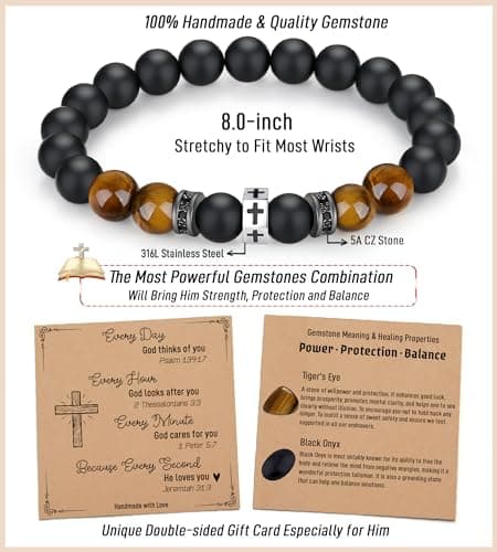 TONY & SANDY Christian Gift for Him Christmas Teens Adults Men Cross Bracelet Son Grandson Birthday Graduation Easter Religious Gifts for Men B0CSD447WM