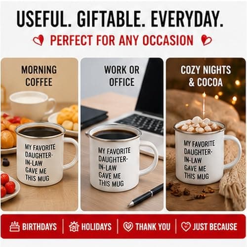 Andaz Press Funny 11oz. Stainless Steel Campfire Coffee Mug, My Favorite Daughter-in-Law Gave Me This Mug, 1-Pack, Enamel Camp Birthday Christmas Cup Father In Law Gift Mother In Law Gift B07VRQ4XHF