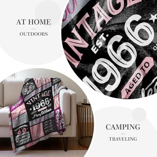 60th Birthday Gifts for Women Throw Blanket 60"x50", Best Gifts for 60 Year Old Woman, 60th Birthday Gift Ideas, 1966 Birthday Gift for Women, 60 Year Old Party Favors/Decorations for Woman B0CQR5HB89