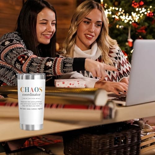 TEEZWONDER Thank You Gifts for Women - Chaos Coordinator 20 oz Stainless Steel Insulated Tumbler with Lid - Employee Appreciation Christmas Birthday Gifts for Women Coworkers Boss Teacher Nurse Friend