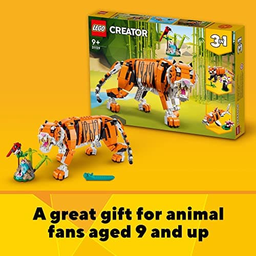 LEGO Creator 3 in 1 Majestic Tiger Building Set, Transforms from Tiger to Panda or Koi Fish Set, Animal Figures, Collectible Building Toy, Gifts for Kids, Boys & Girls 9 Plus Years Old, 31129 B09FM57L7B