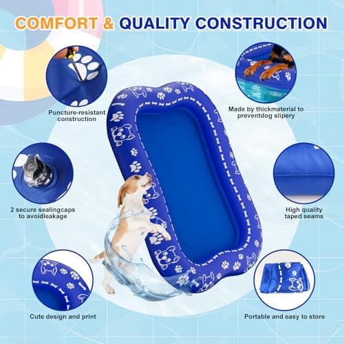 60''x42'' Pool Float for Dogs, Non-Slip Pet Floating Mat for Pool, Extra Large Inflatable Raft for Small/Medium/Large Dogs Up to 200lb, Lake & River - Heavy-Duty PVC, Scratch-Resistant Design