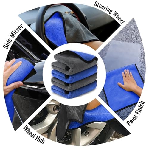 Airlab Microfiber Towels for Cars Wash Drying Thick Plush Cleaning Cloth Auto Detailing Super Absorbent for Interior & Exterior Lint Free, Streak Free, 16" X 16", 800 GSM, Pack of 4