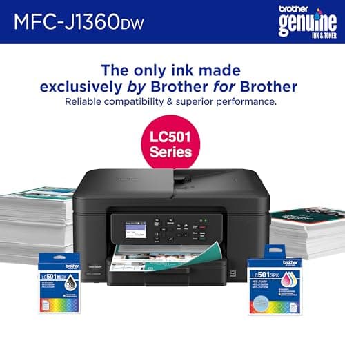 Brother Work Smart 1360 Wireless Color Inkjet All-in-One Printer with Automatic Duplex Printing and 1.8” Color Display | Includes Refresh Subscription Trial(1) (MFC-J1360DW) (Uses LC501 Series Inks)