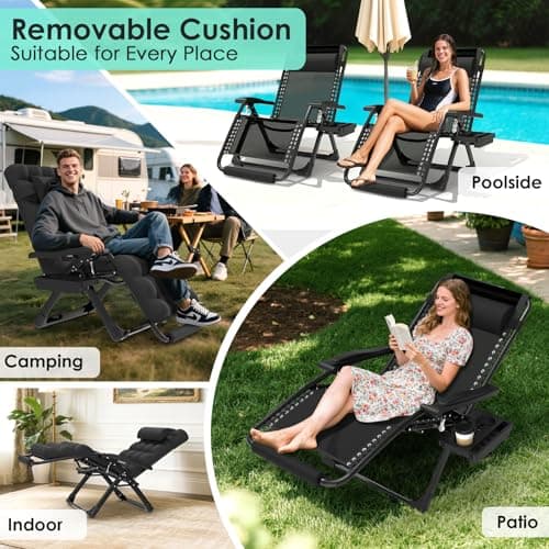 Suteck Oversized Zero Gravity Chair,29In XL Lounge Chair w/Removable Cushion&Headrest, Reclining Camping Chair w/Upgraded Lock and Footrest, Reclining Patio Chairs Recliner for Indoor Outdoor