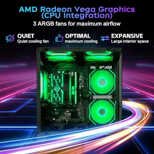 ALCPOK PC Gaming Desktop AMD Ryzen 7 5700G RAM 16G 3200MHz DDR4 1TB M.2 Prebuilt Computer Tower 550W Bronze Power Supply ARGB Air Colling Computer for Office Game