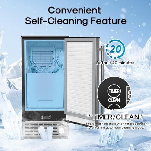 ICEPURE 15“ Under Counter Ice Maker, Built-in/Commercial Ice Machine with Drain Pump, 90 Lbs/24H, Auto-Cleaning, 24H Timer, 26Lbs Storage, Stainless Steel, Perfect for Commercial & Home