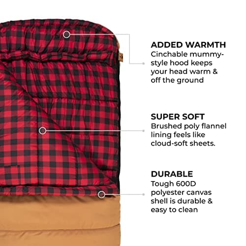 TETON Sports Deer Hunter Sleeping Bag, Warm and Comfortable Camping Sleeping Bag, Teton Tough Canvas Shell for Camping, Hunting, and Cold Weather