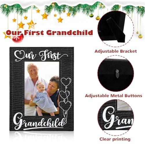 FLYAB First Time Grandparents Picture Frame - Our First Grandchild Leather Photoframe for New Grandparent Christmas Gifts for First Time Grandma Picture Frame Grandparents' Day Gifts