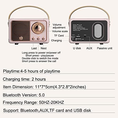 Retro Bluetooth Speaker, Wireless Portable Speaker with Crystal Clear Stereo Sound and Rich Bass, Vintage Decor, Retro Decor, Gifts for Teen Girls Boys Women (Blue)