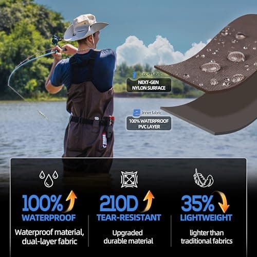 Upgraded 210D Nylon Chest Waders with Boots - Waterproof PVC Fishing & Hunting Waders for Men, Breathable Wading Gear