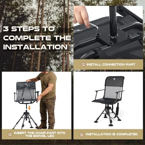 TR 360 Degree Swivel Hunting Blind Chair,400 lbs Capacity Silent,Height Adjustable Hunting Chair with Armrests,Portable Ground Hunting Seat for Deer Turkey