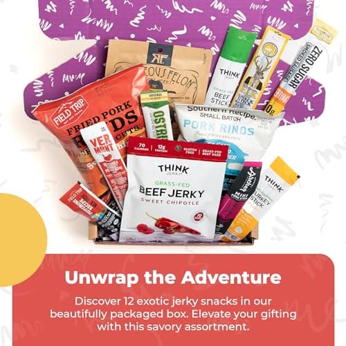 Beef Jerky Gift Basket For Men - Exotic Jerky Variety Pack, Delicious Protein-Packed Snack Box for Dad, Husband - Birthday, Holiday Food Treats for Adults - Unique Food Gifts for Men Who Want Nothing