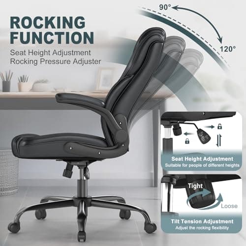 AnyGod Executive Office Chair, Comfy Ergonomic Computer Desk Chairs with Flip-up Armrests, Lumbar Support, High Back, 360° Swivel and Rocking Function for Home Office