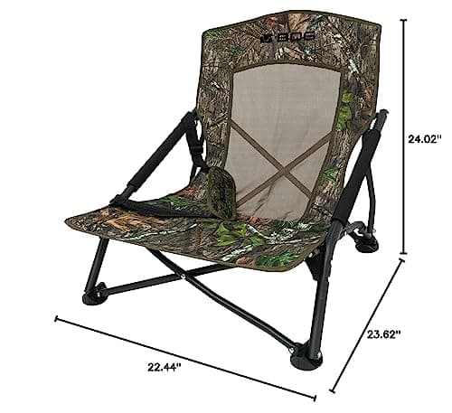BOG Low Profile Turkey Ground Blind Chair with Rugged Construction, Aluminum Frame, Extended Seat Area, Quiet Setup, Breathable Textilene Fabric, and Carry Bag for Hunting, Shooting, and Outdoors