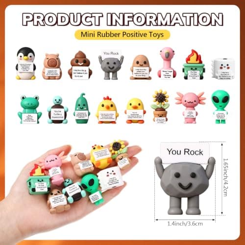 Desktop Ornaments, Christmas, Valentine's, Inspirational Gifts, for Employees, Coworkers, Staff, Teachers, Teams, and Friends Gejoy 16 Pcs Mini Rubber You Rock Figures Positive Gifts, 16 Style Novel B0FQNZSM8V