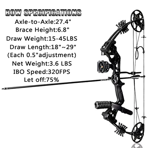 Compound Bow Set 15-45lbs for Pull Beginner and Teens Right Handed Adjustable 18"-29" Draw Length, 320 FPS Speed, Hunting Bow Archery Set New 2024