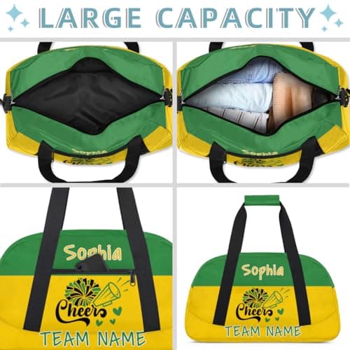 Zestdesign Personalized Cheerleader Bag, Custom Cheer Bag with Name, Customize Gym Sport Duffel Bag for Women, Green Yellow