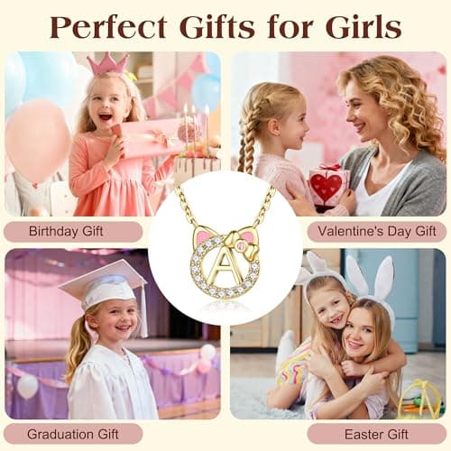 Gift Box Packaging, 14k-Gold-Plated, Cat Themed Gifts for Cat Lovers, Kids Jewelry for Girls, Birthday Gifts for Girl Kids MONOOC Cat Gifts for Girls - Tiny Cat Initial Necklace for Teen Girls Kid B0GCYVBZVP