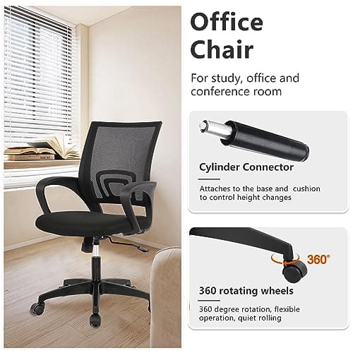 PayLessHere Home Office Chair Desk Computer Chair Adjustable Ergonomic Lumbar Support Armrest Executive with High Density Mesh 360 Degree Swivel Chair for Men Women Adults, Black