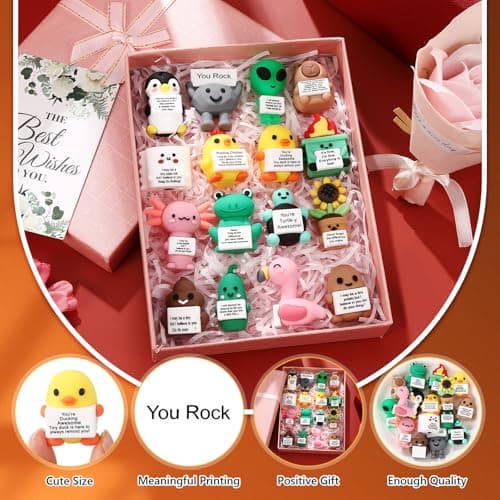 Desktop Ornaments, Christmas, Valentine's, Inspirational Gifts, for Employees, Coworkers, Staff, Teachers, Teams, and Friends Gejoy 16 Pcs Mini Rubber You Rock Figures Positive Gifts, 16 Style Novel B0FQNZSM8V