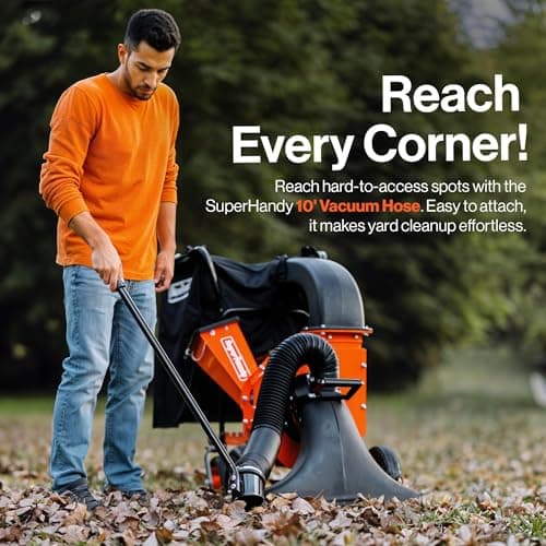 SuperHandy Leaf Vacuum & Wood Chipper – 7HP 209cc Gas Engine, 10:1 Mulch Ratio, 6-Bushel Collection Bag, 13.4" Impeller, Walk-Behind Vacuum Mulcher with Castor Wheels for Lawn & Yard Cleanup