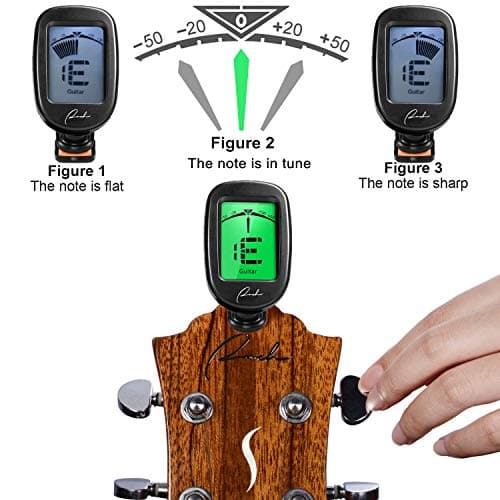 Ranch Guitar Tuner Clip On for Acoustic/Electric Guitar, Ukulele, Violin, Bass, Banjo - Fast & Accurate Chromatic Tuner with Noise Immunity Durable String Instrument Tuners - Classic Black