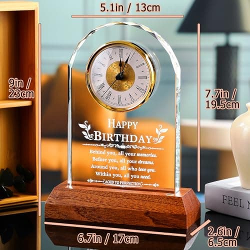 with Wooden LED Light Base, Happy Birthday Keepsake, for Woman Man Her Him Mom Dad Friend, Home Decor Ornalrist Happy Birthday Gifts for Men Women Glass Quartz Clock Keepsake B0GR57JH79