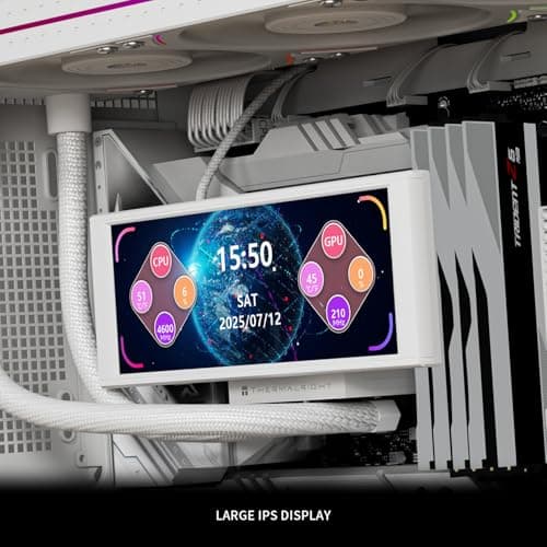 Thermalright Trofeo Vision LCD White Edition Case Sub-Display Features a 6.86-inch Full-Color LCD Screen (1280x480 Resolution) with Magnetic Panel Design. Supports DIY Dynamic/Static Images (White).