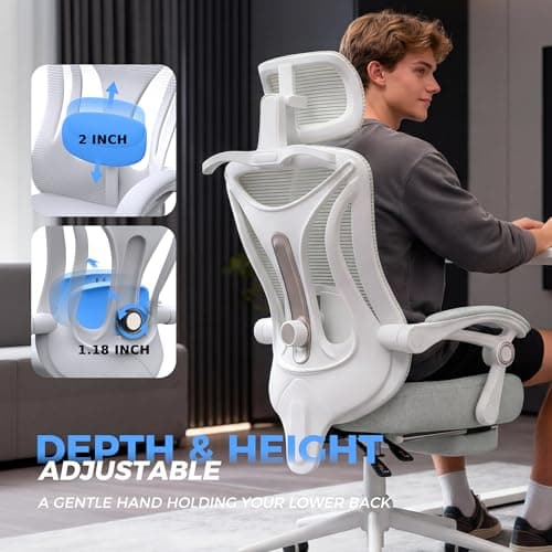 Ergonomic Office Chair with Footrest - Adjustable Lumbar Support & Headrest, 90-160° Reclining Mesh Back Computer Chair - Home Office/Gaming, 350lbs Capacity