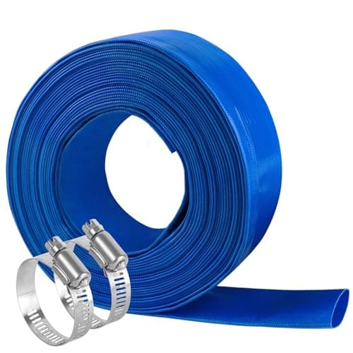 Eastrans 1 IN x 100 FT Heavy Duty Flat Discharge Hose, Weather & Burst Resistant, Best Hose for Inground Pools, Filter & Drain Hose