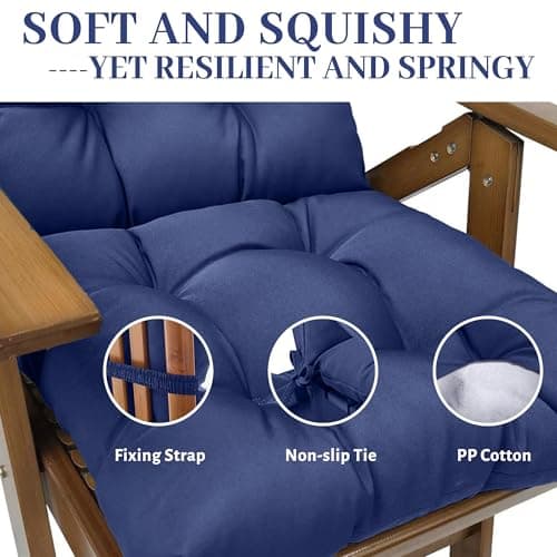 Rocking Chair Cushion Adirondack Chair Cushions with Non-Slip Ties, High Back Patio Chair Cushions,Fade-Resistant & Waterproof,Indoor/Outdoor Rocking Chair Pad for Living Room, Deck, Blue