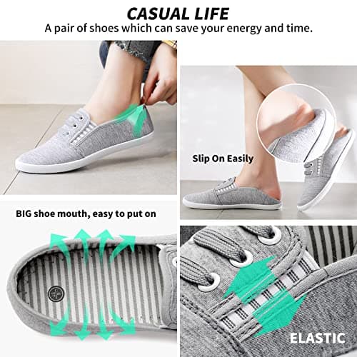 kufeiti Women's Canvas Slip On Shoes Sneakers for Women Fashion Comfortable White Black Elastic Sneakers for Women