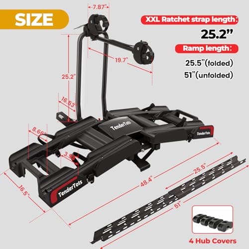 Ebike Rack with Ramp for 2 E-Bikes, Hitch Bike Rack Fits 5" Fat Tire, Heavy-Duty Platform Carrier with Ramp, Foldable Tilting Locking, 2" Receiver for Cars SUVs Trucks, No Assembly